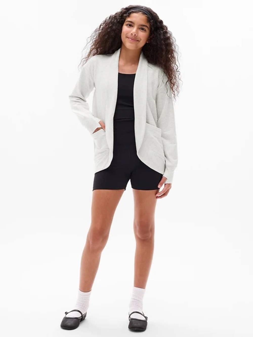 Athleta Girl Wrap 'n Roll Cardigan kids size L 12 light Heather gray color
